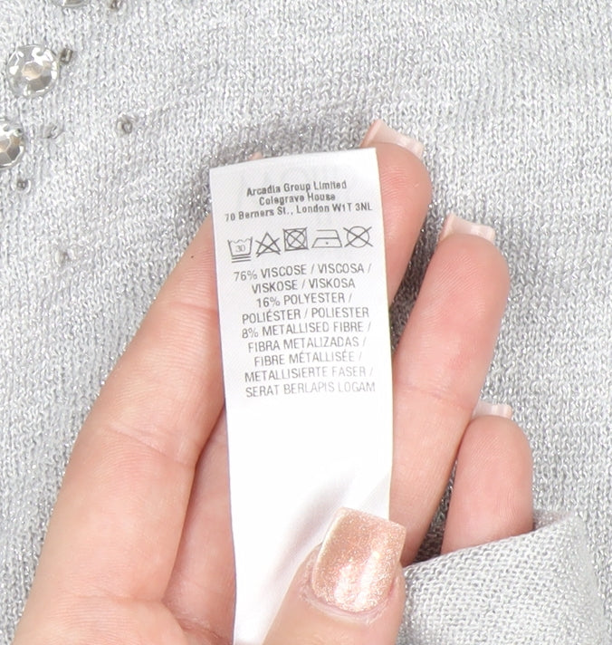 Wallis Women’s Grey V-Neck Sequin Knit Jumper Size L