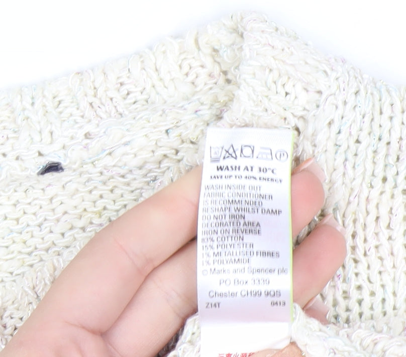 Marks and Spencer Women Ivory Heart Knit Jumper Size 10