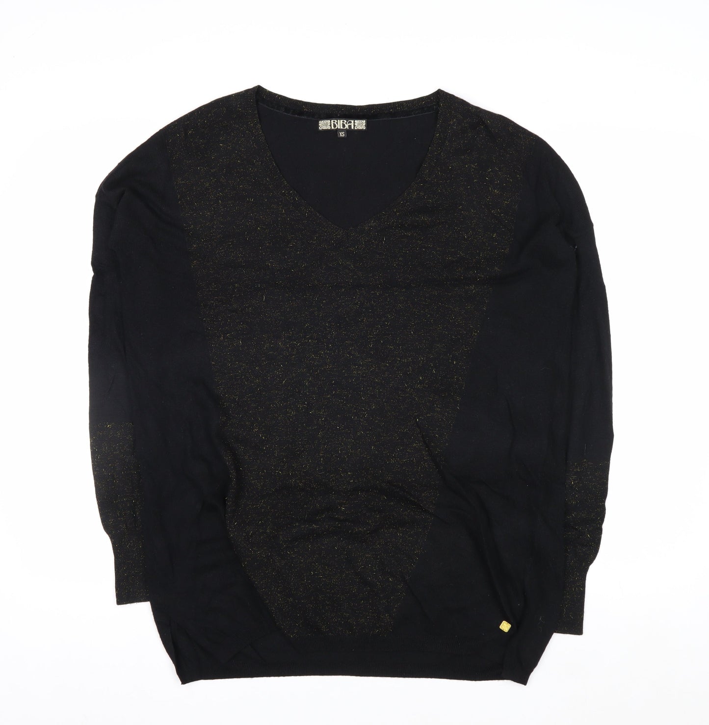 Biba Women's Black XS V-Neck Glitter Wool Blend Jumper