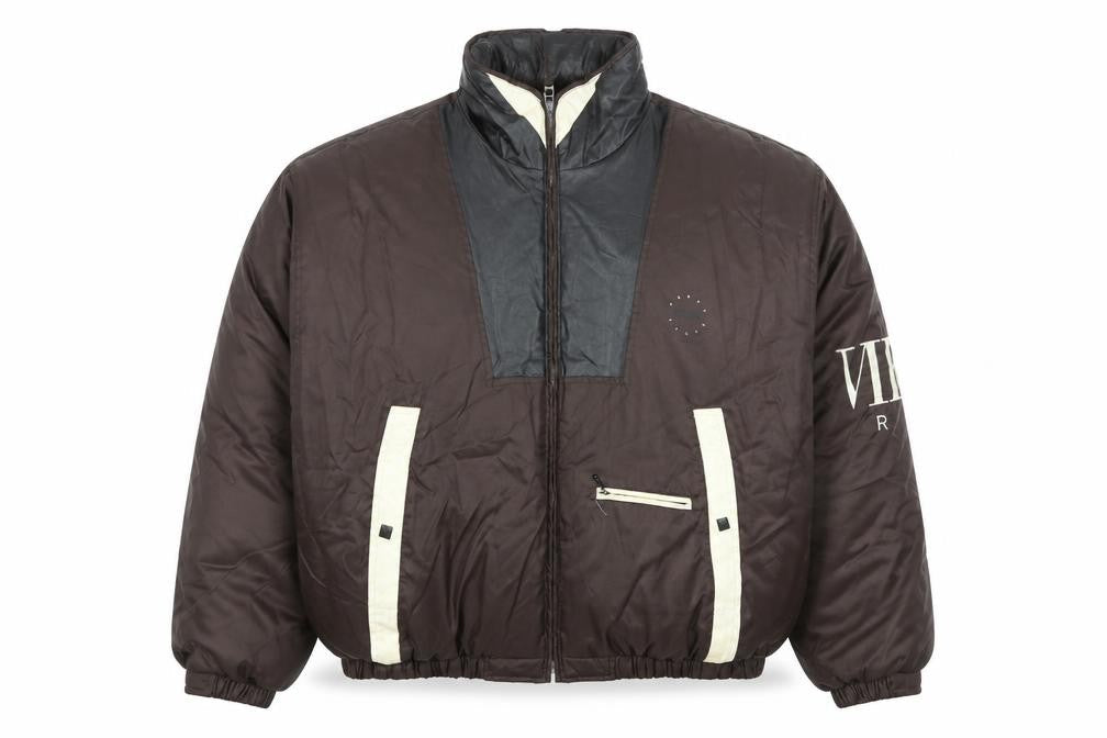 Perry Ellis Men’s Brown XL Puffer Jacket Nylon Down Retro Lined Zip Winterwear