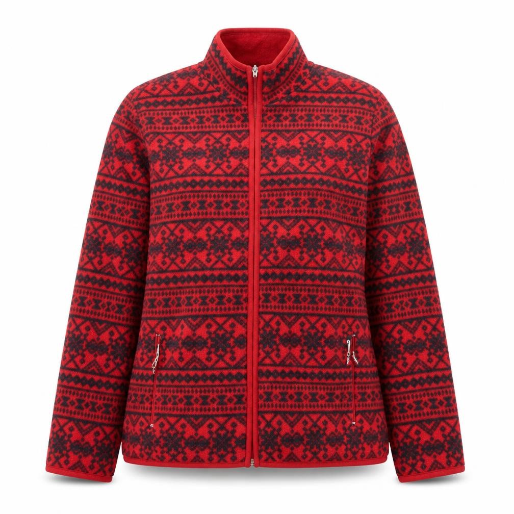 Karen Scott Sport Women's Red Fair Isle Full Zip Fleece Jacket Small