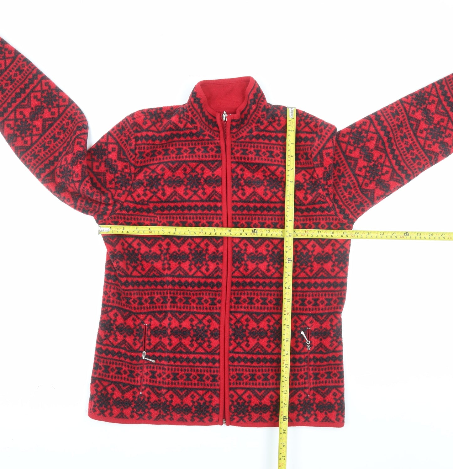 Karen Scott Sport Women's Red Fair Isle Full Zip Fleece Jacket Small