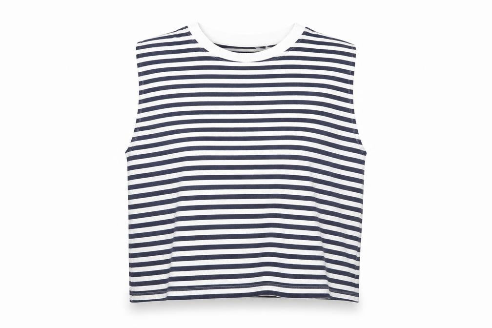 Boden Womens Blue White Striped Sleeveless Cotton T-Shirt Size M