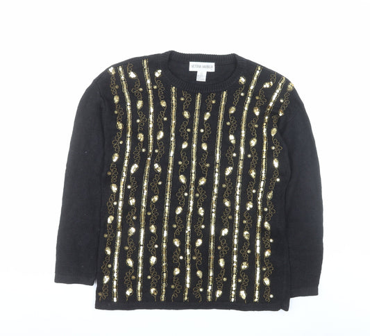 Victoria Harbour Women's Black Sequin Beaded Pullover Jumper Size L