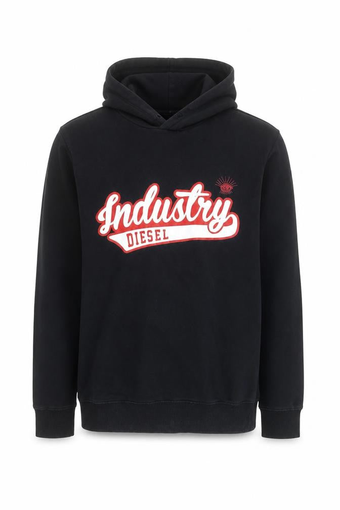 Diesel Men's Black Pullover Hoodie L Graphic Print Industry Logo