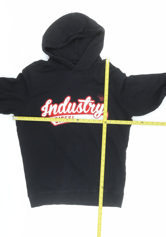 Diesel Men's Black Pullover Hoodie L Graphic Print Industry Logo