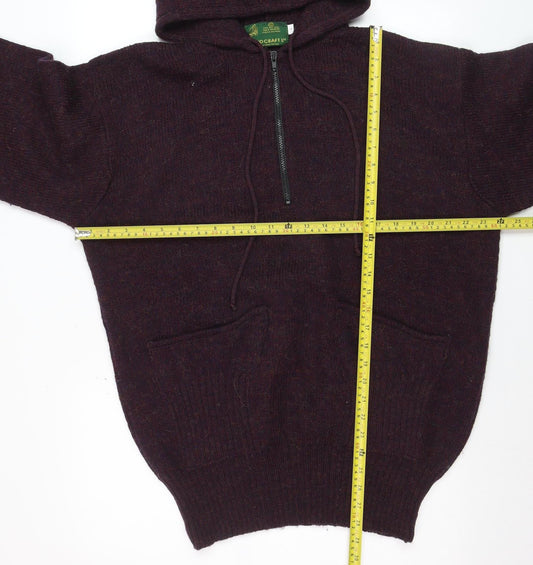 Handcraft Ltd Men's Purple Wool 1/2 Zip Knit Hoodie Size L