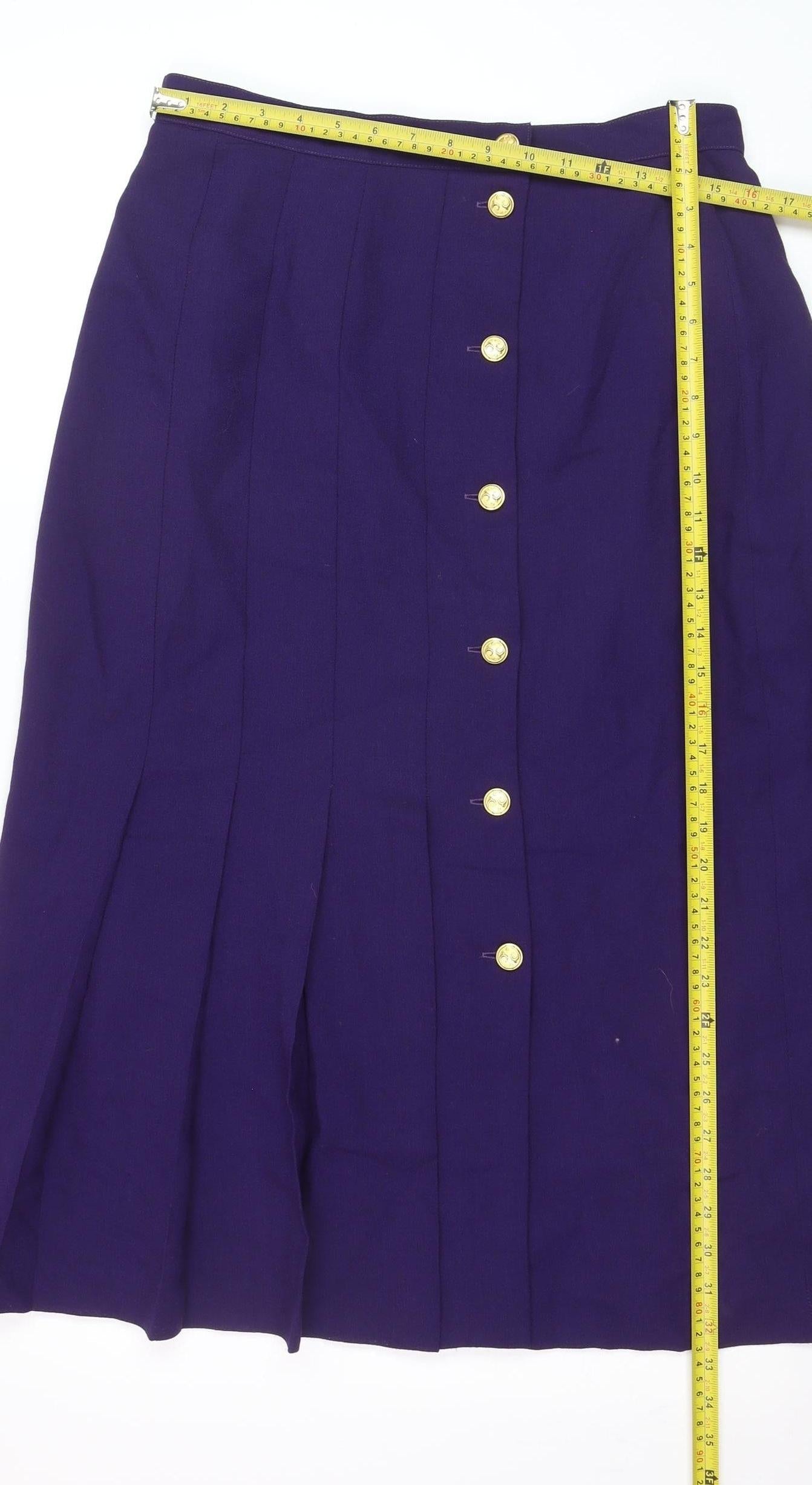 Windsmoor Women Purple Wool Blend Midi Pleated Skirt Size 16