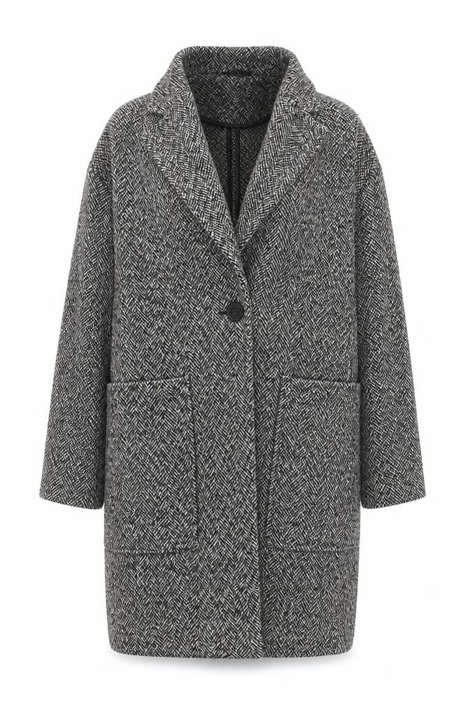 Topshop Women Black & White Herringbone Coat UK 6 Wool Blend Oversized