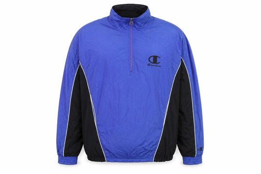 Champion Men's Blue XL Windbreaker 1/4 Zip Nylon Retro Sports Jacket