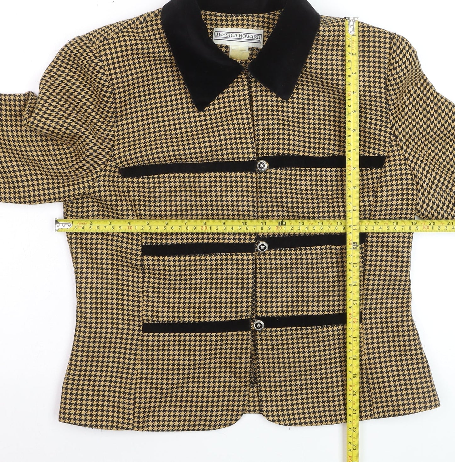 Jessica Howard Womens Beige Black Houndstooth Suit Jacket Size 12 Classic Style