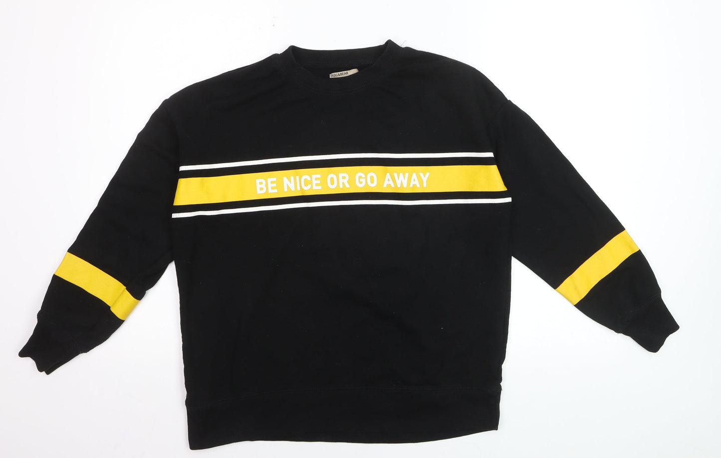 Pull&Bear Men's Black S Crew Neck Pullover Sweatshirt with Quote