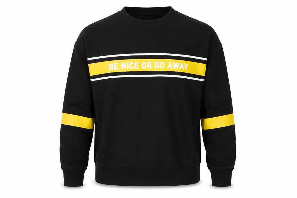 Pull&Bear Men's Black S Crew Neck Pullover Sweatshirt with Quote