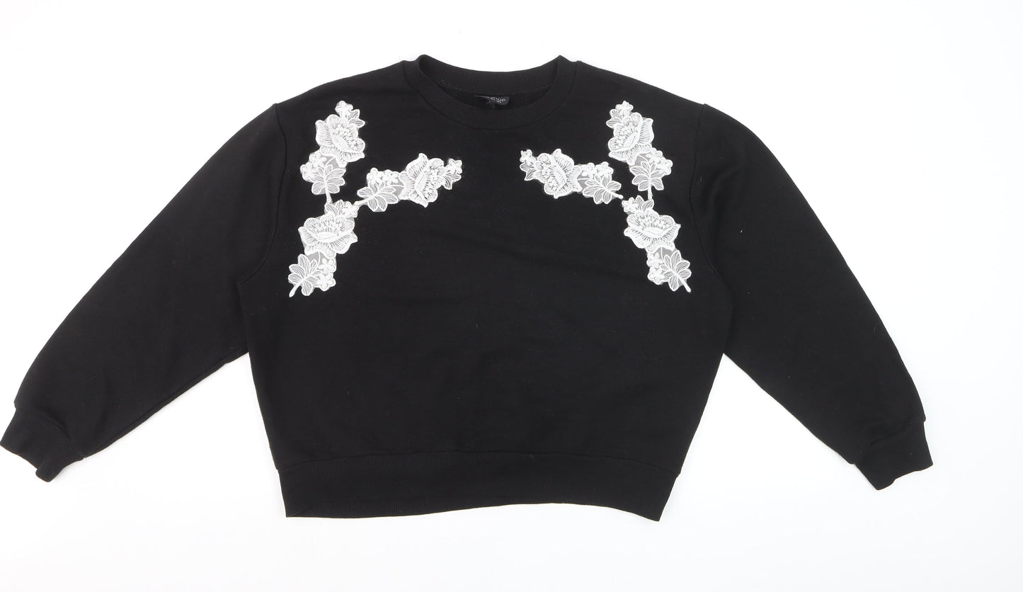 Topshop Petite Black Floral Embroidered Pullover Jumper UK 8