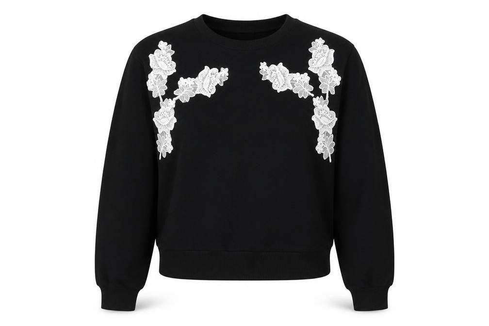Topshop Petite Black Floral Embroidered Pullover Jumper UK 8