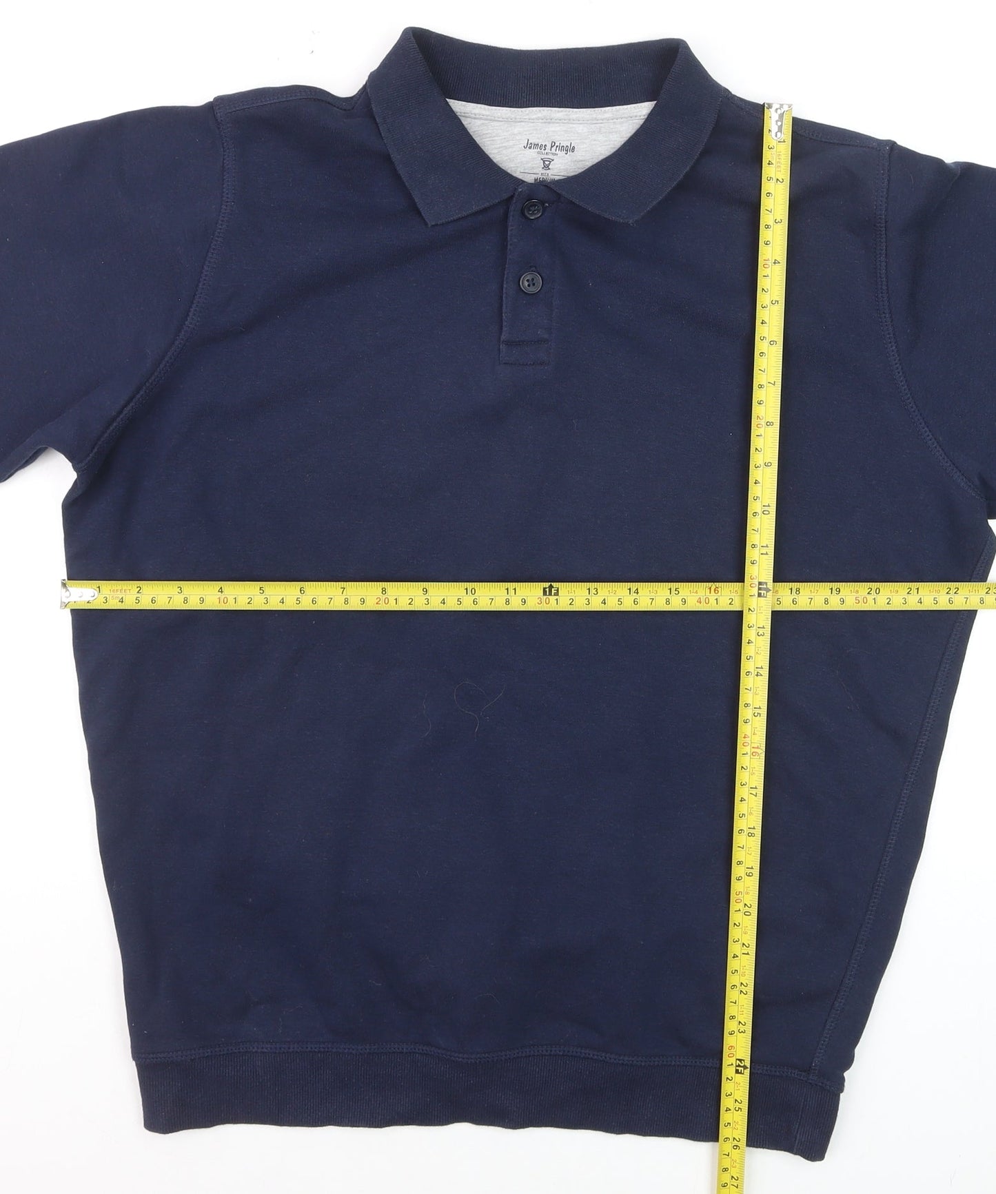 James Pringle Men's Blue Long Sleeve Cotton Polo Shirt Size M