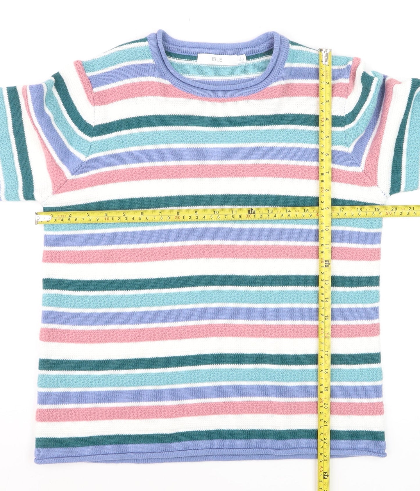 ISLE Women’s Multicoloured Striped Crew Neck Knit Jumper Size S 10-12