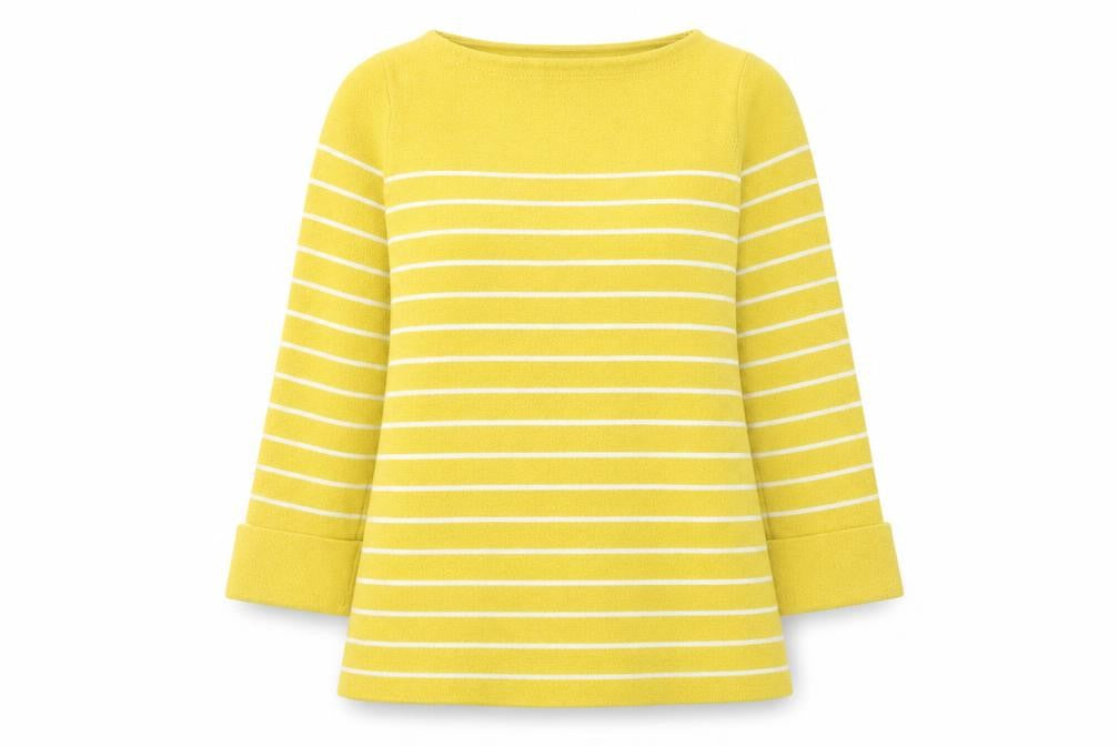 Tahari Women's Yellow Striped Boat Neck Pullover Jumper Size S