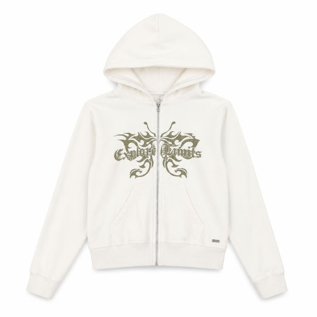 Pull&Bear Girls White Full Zip Graphic Hoodie XS