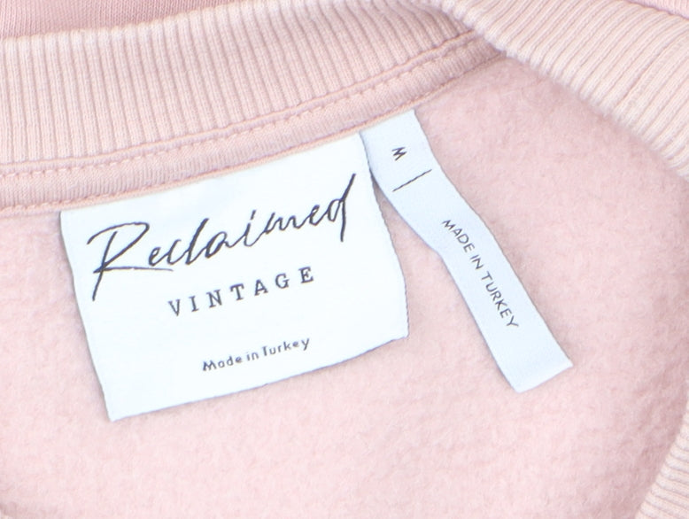 Reclaimed Vintage Women Pink Embroidered Floral Pullover Sweatshirt M