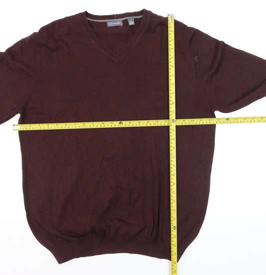 Van Heusen Men's Brown V-Neck Cotton Blend Jumper Size L