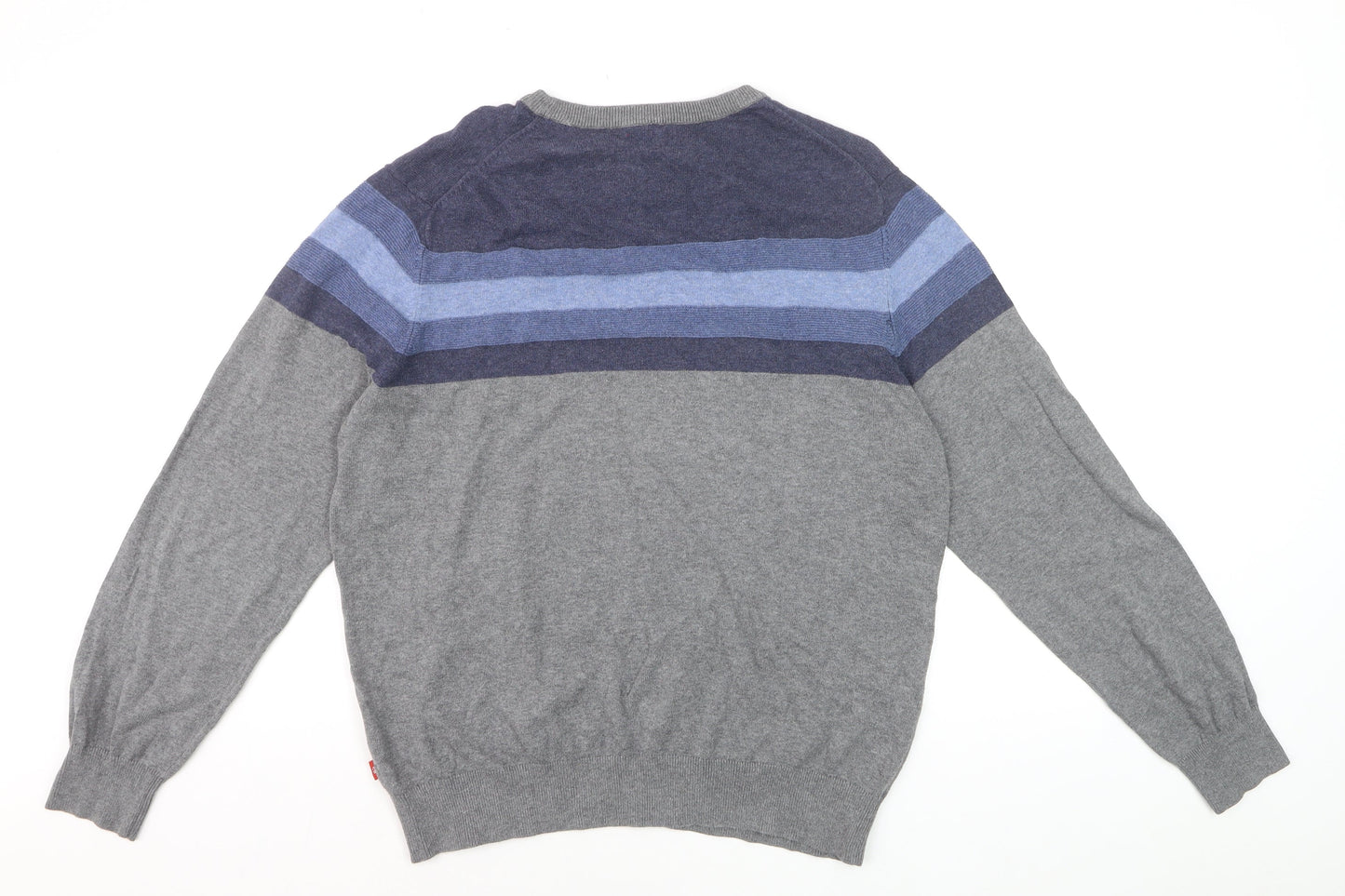IZOD Men's Grey Cotton Striped Crew Neck Pullover Jumper Size M