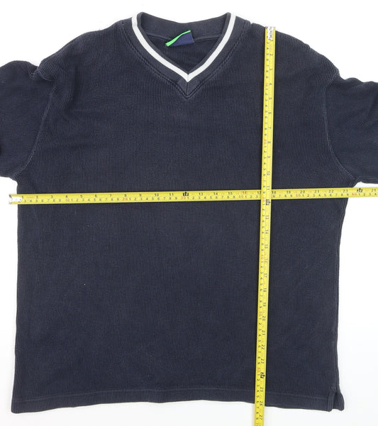 Atlantic Golf Men's Blue V-Neck Cotton Jumper Size L Classic Knit