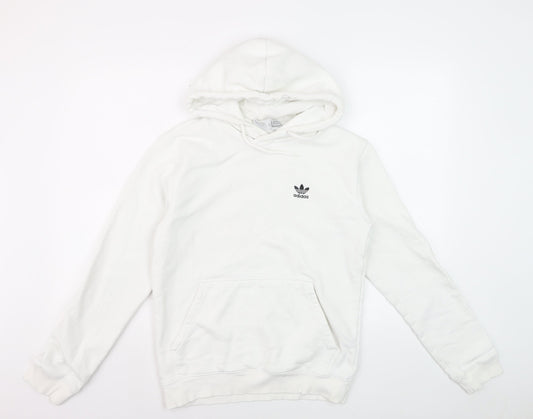 Adidas Girls White XS Pullover Fleece Hoodie with Logo