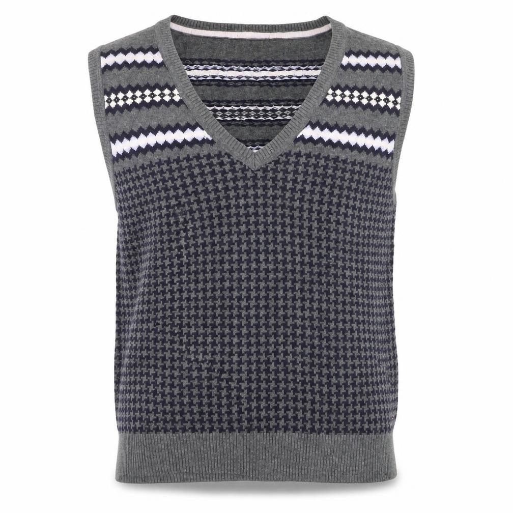 Tommy Hilfiger Men's Grey Fair Isle Sleeveless Knit Vest Jumper XL