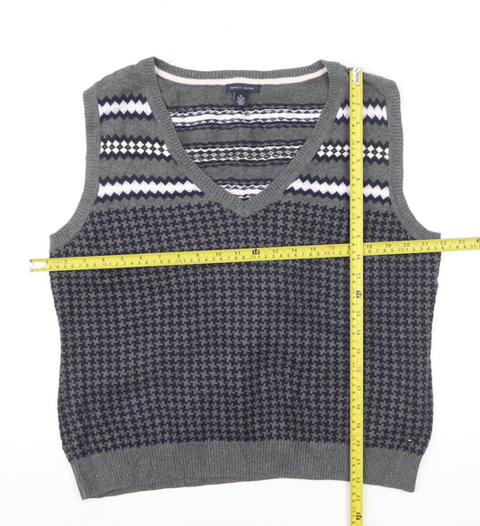 Tommy Hilfiger Men's Grey Fair Isle Sleeveless Knit Vest Jumper XL
