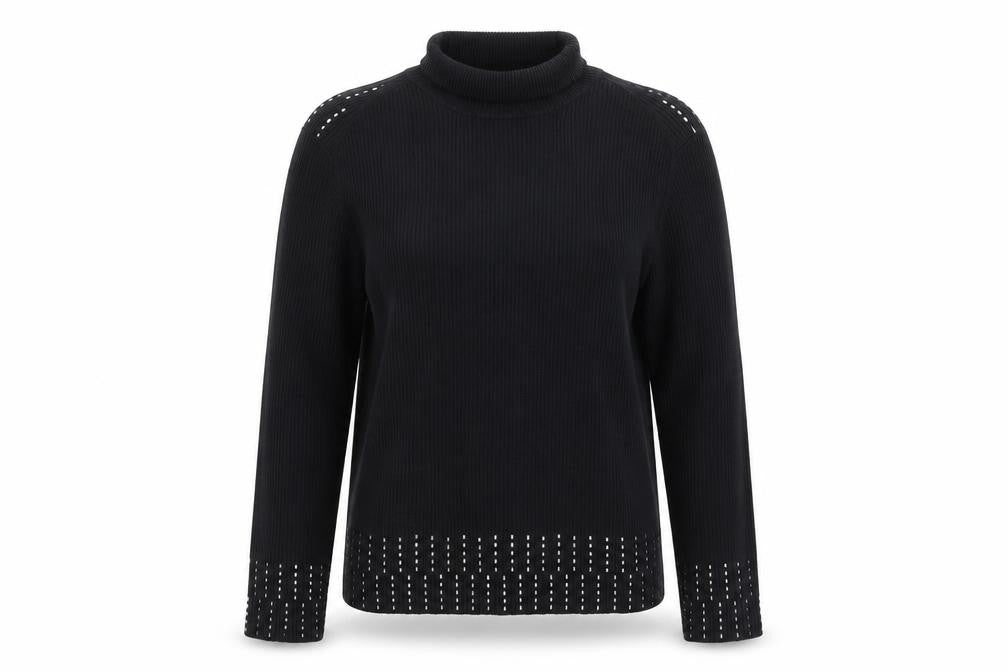 Yuka Women's Black Studded Roll Neck Slim Fit Jumper Size 14