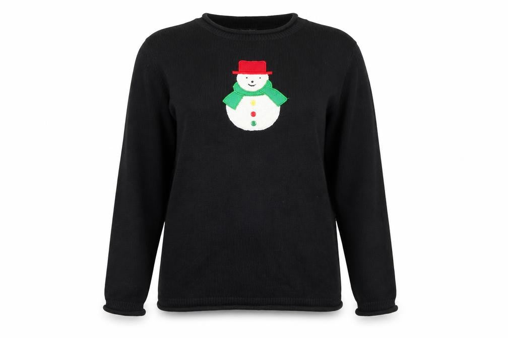 Designers Originals Studio Women Black L Pullover Christmas Jumper Snowman Cotton Knit