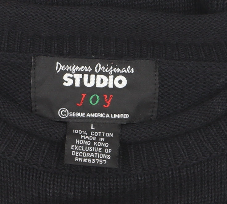 Designers Originals Studio Women Black L Pullover Christmas Jumper Snowman Cotton Knit