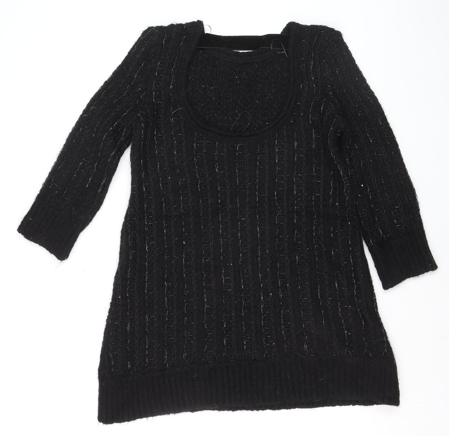 ZARA Women Black Sequin Knit Pullover Jumper Size L