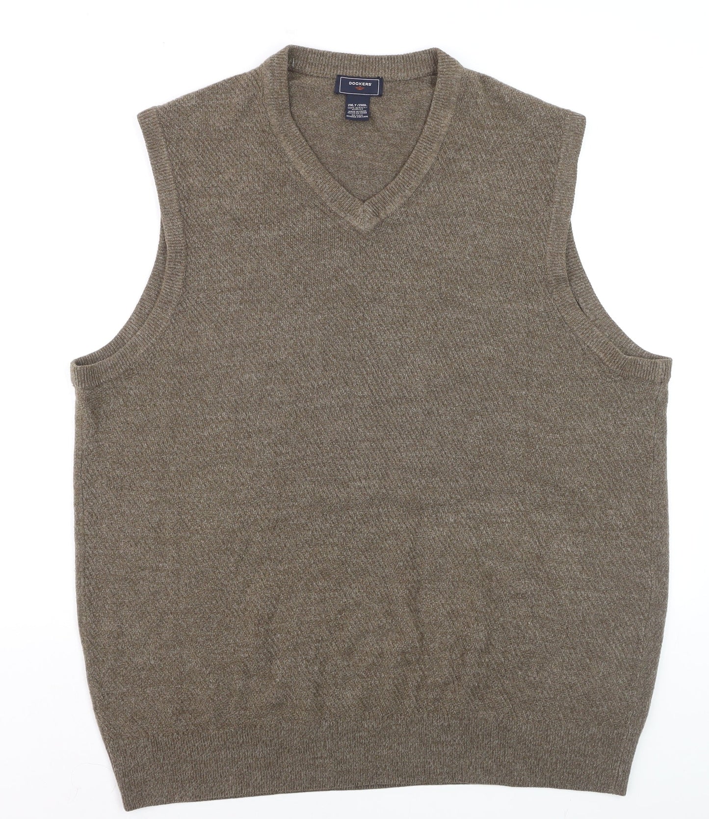 Dockers Men Brown 2XL Knit Sleeveless V-Neck Vest Jumper