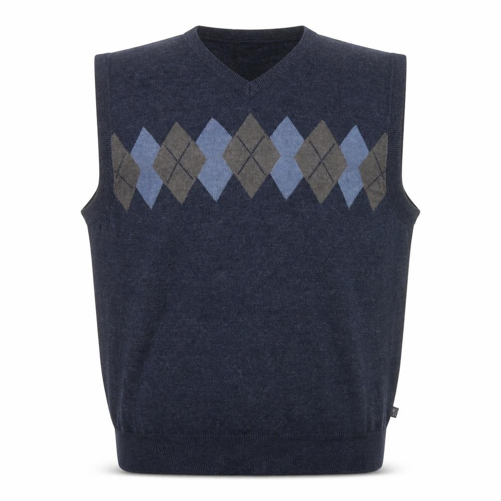 IZOD Men's Blue Argyle Sleeveless V-Neck Cotton Blend Knit Jumper Vest XL
