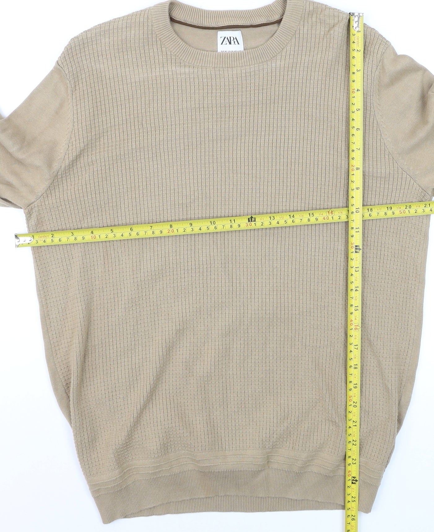 Zara Men’s Beige Cotton Knit Crew Neck Pullover Jumper M