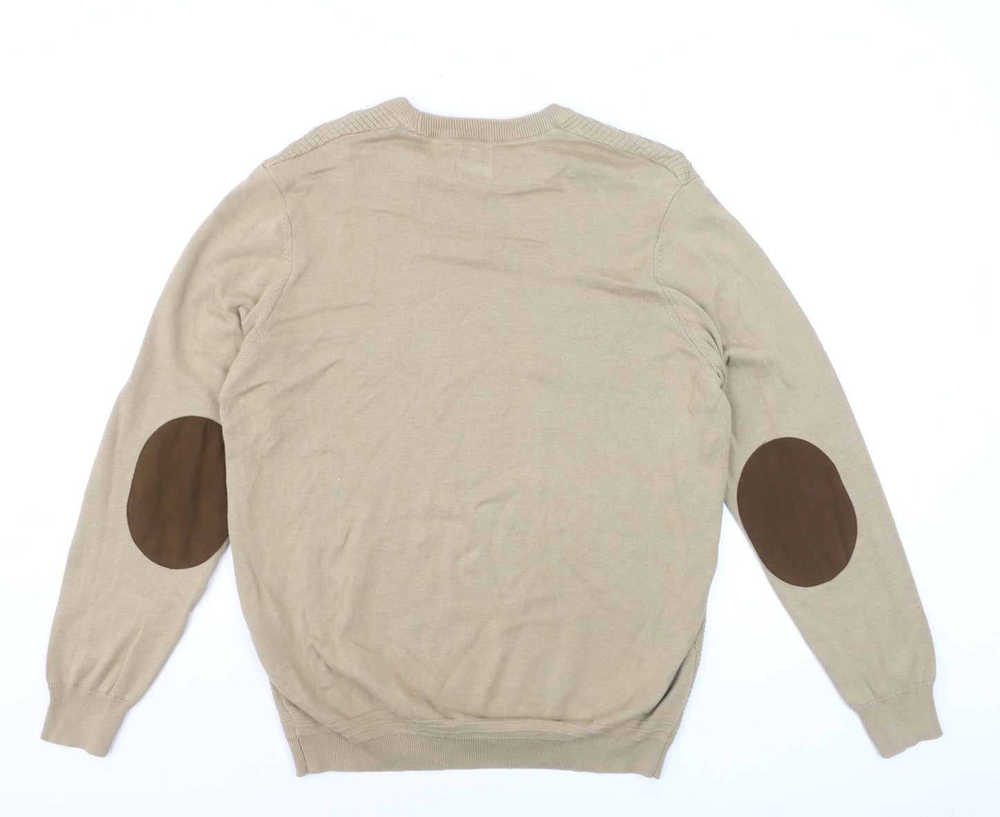 Zara Men’s Beige Cotton Knit Crew Neck Pullover Jumper M