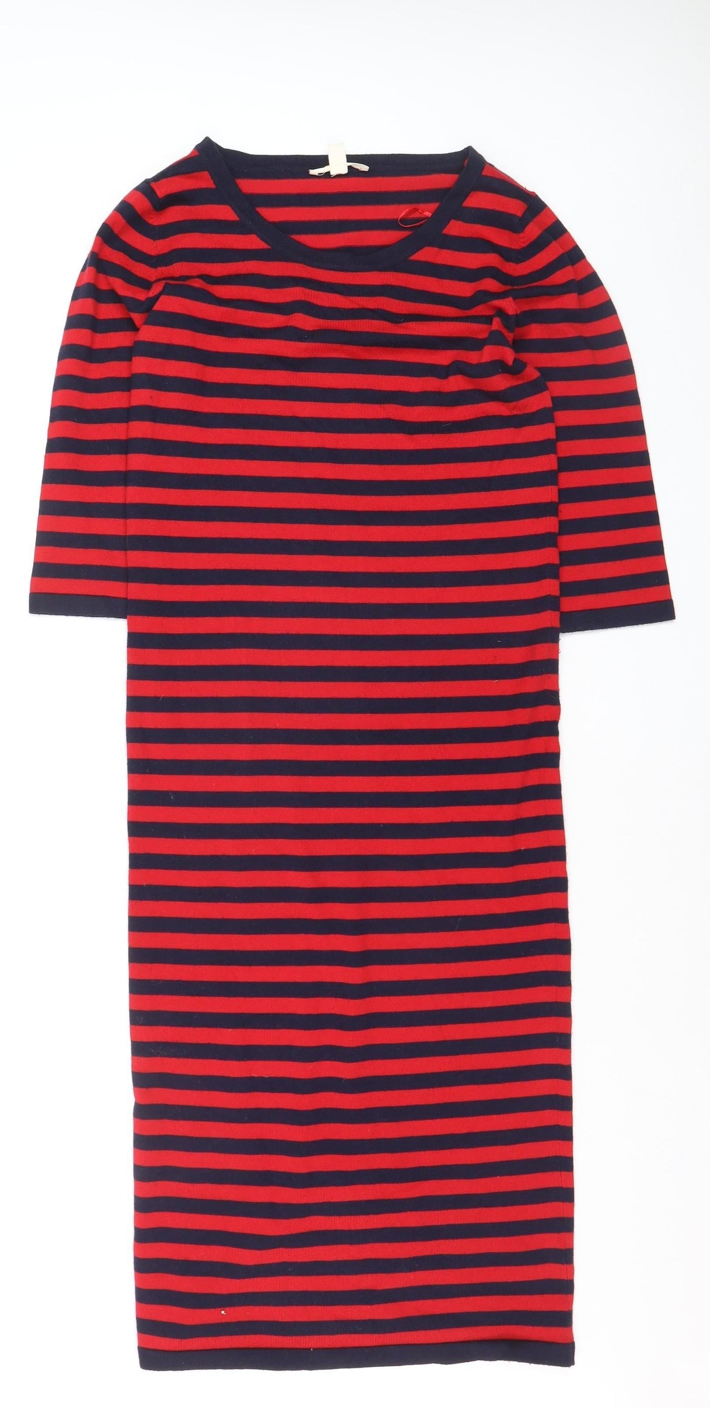 Esprit Women Red Navy Stripe Shift Dress Size S Cotton Stretch