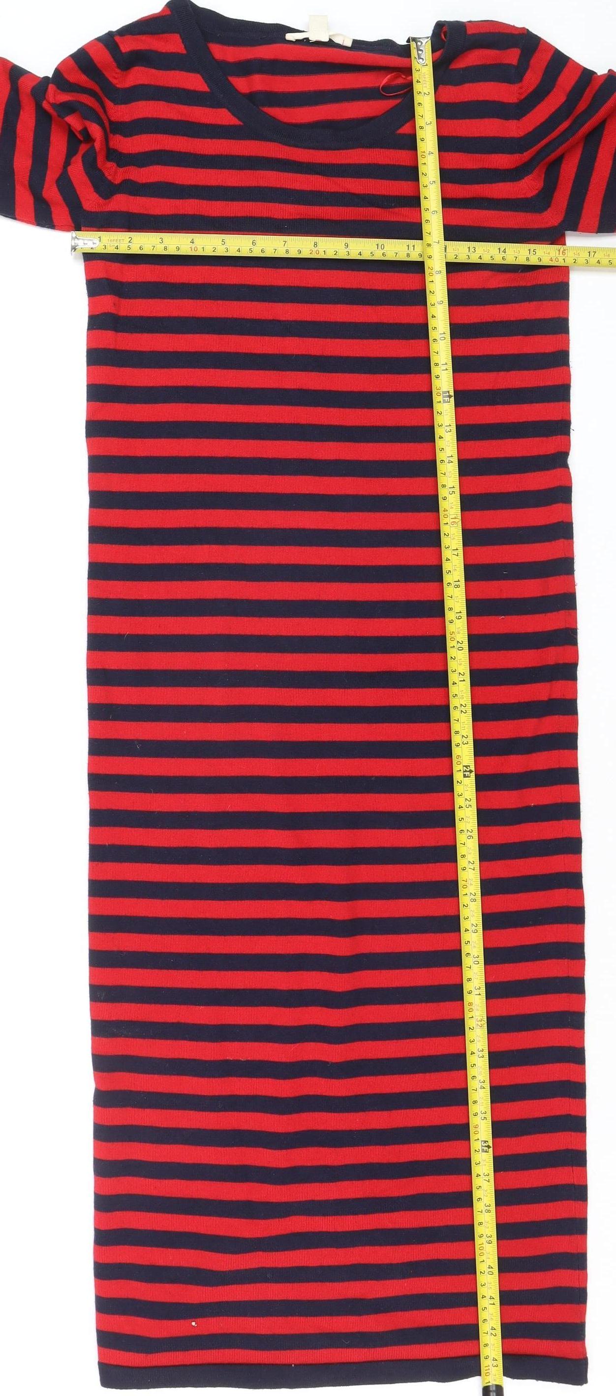 Esprit Women Red Navy Stripe Shift Dress Size S Cotton Stretch