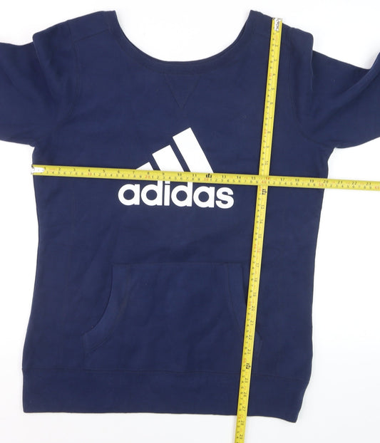 Adidas Womens Navy Blue Pullover Sweatshirt L Logo Pocket Casual