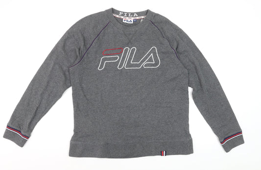 FILA Men's Grey Logo Pullover Sweatshirt M Regular Fit