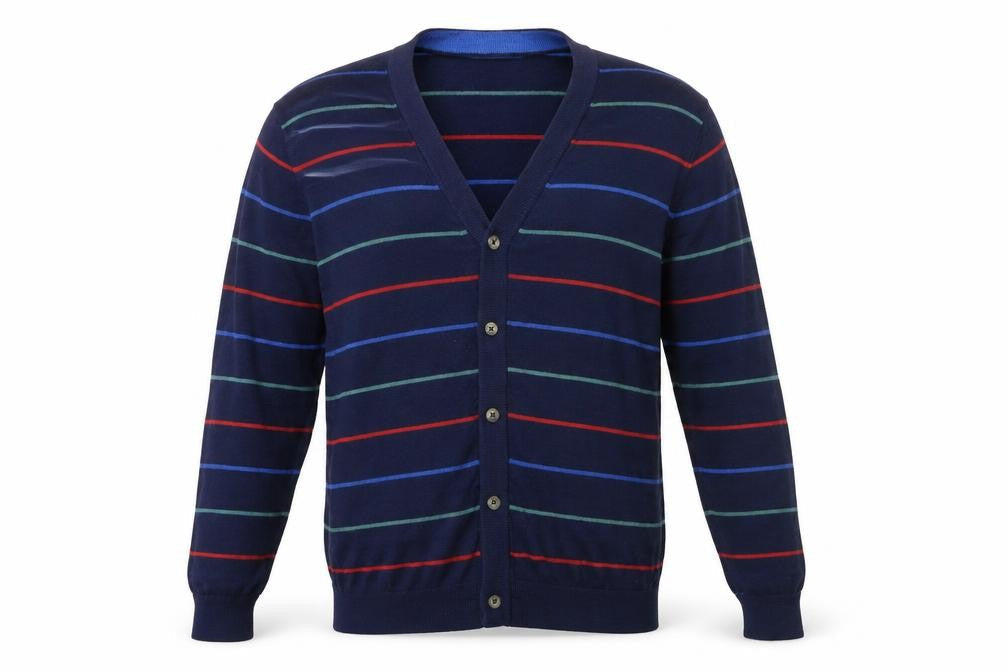 Oxford Golf Men's Blue Striped Merino Wool Cardigan L