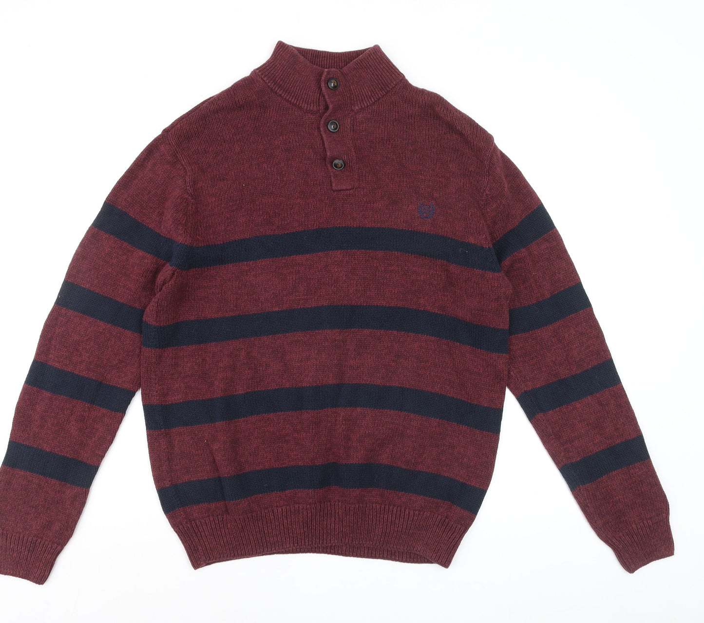 Chaps Men's Red Striped Cotton Henley Jumper Size L