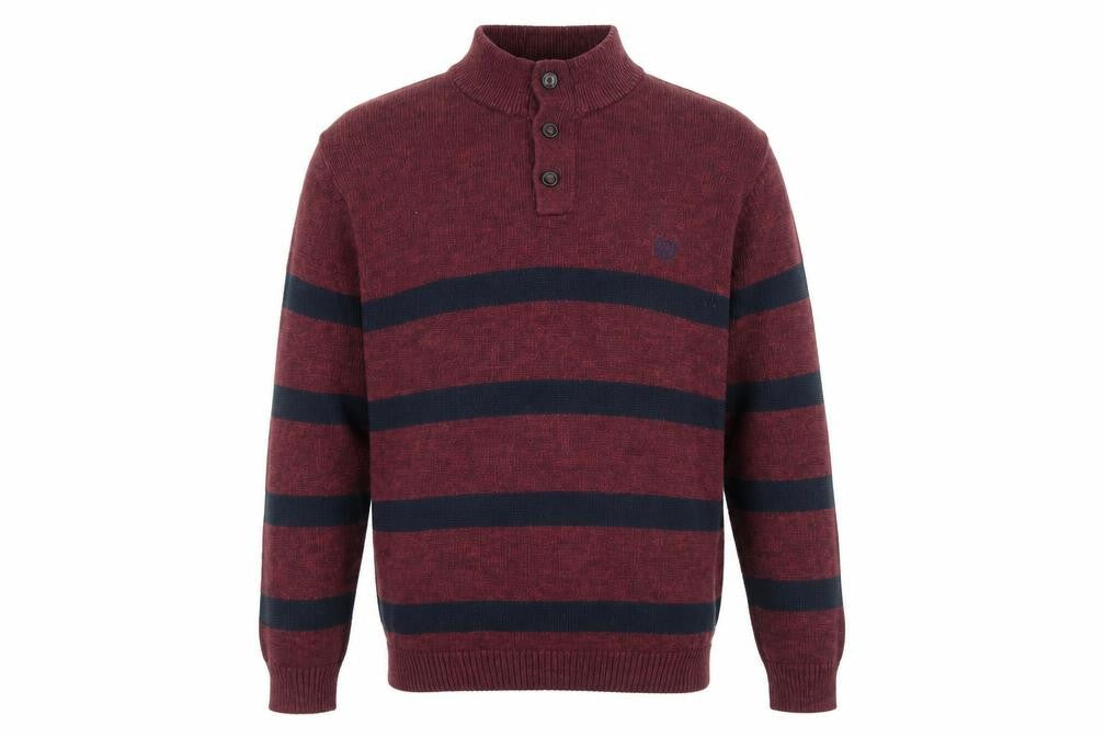 Chaps Men's Red Striped Cotton Henley Jumper Size L