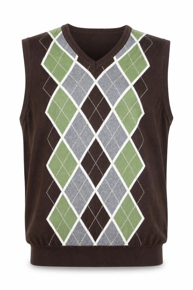 Stafford Men's Brown Argyle Cotton V-Neck Sweater Vest Size L