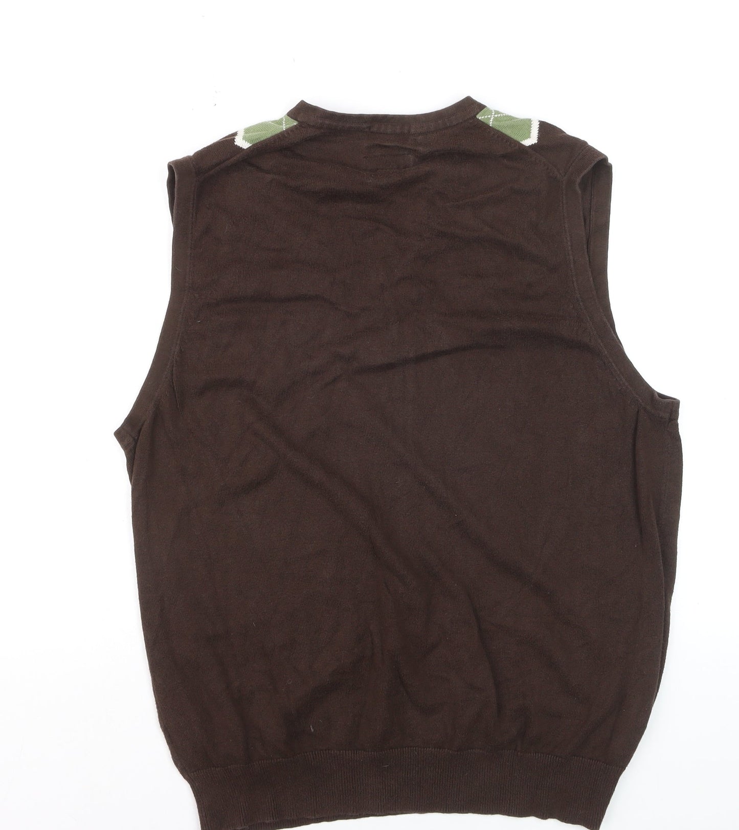 Stafford Men's Brown Argyle Cotton V-Neck Sweater Vest Size L