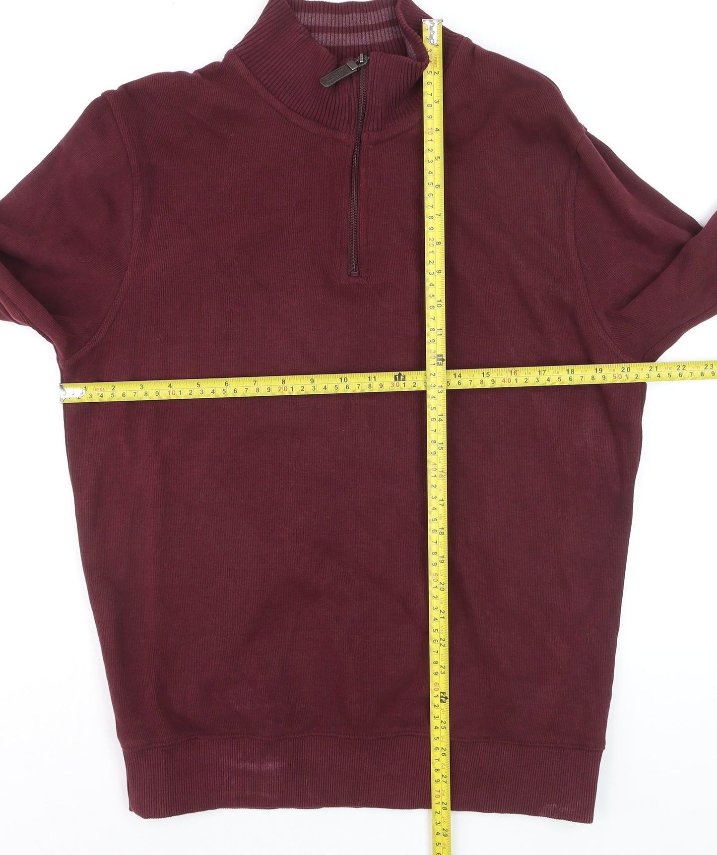 Maine New England Men’s Red Cotton 1/4 Zip High Neck Jumper Size M