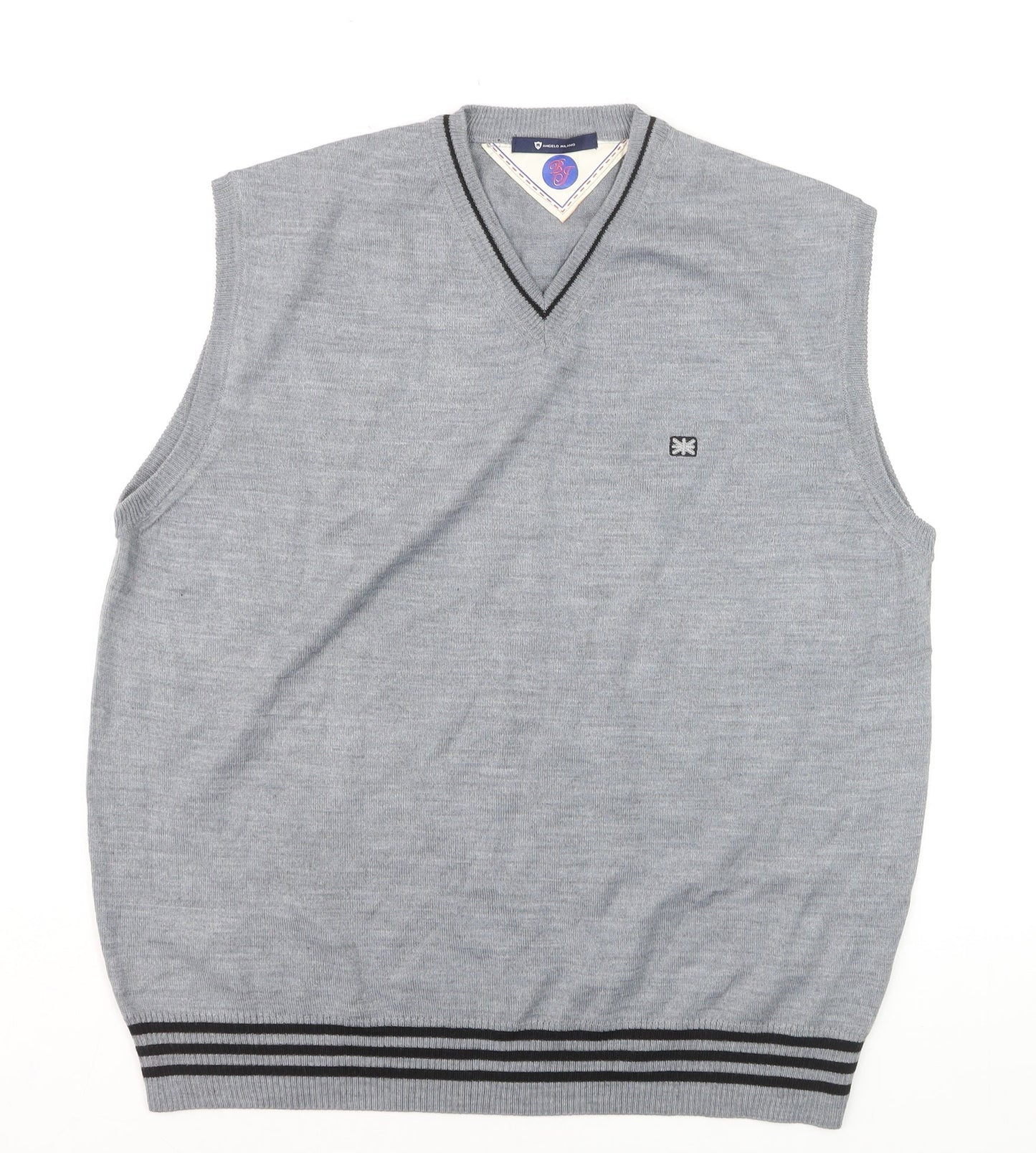 Angelo Milano Men's Grey V-Neck Sleeveless Wool Blend Vest L