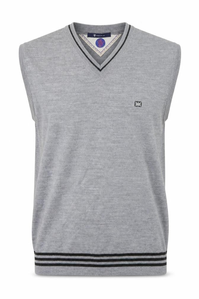 Angelo Milano Men's Grey V-Neck Sleeveless Wool Blend Vest L